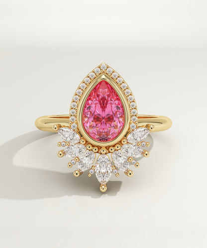 1.55 CT Pear Cut Cluster Lab-Grown Pink Tourmaline Gemstone Engagement Ring