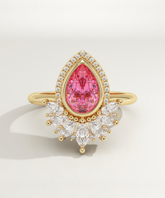 1.55 CT Pear Cut Cluster Lab-Grown Pink Tourmaline Gemstone Engagement Ring