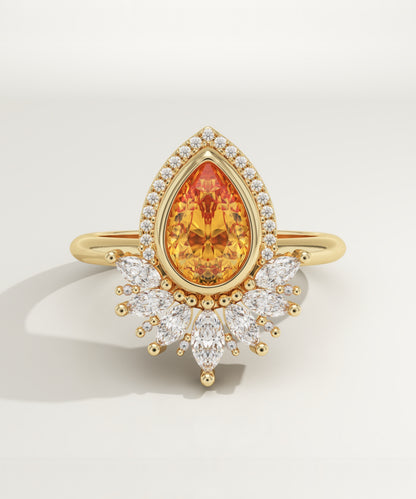 1.55 CT Pear Cut Cluster Lab-Grown Citrine Gemstone Engagement Ring