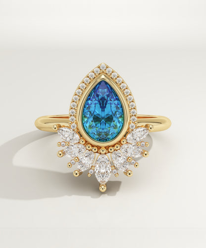 1.55 CT Pear Cut Cluster Lab-Grown Blue-Topaz Gemstone Engagement Ring