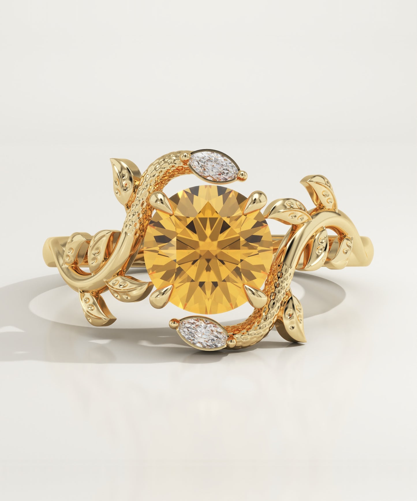 1 CT Round Cut Nature Inspired Lab-Grown Citrine Gemstone Engagement Ring