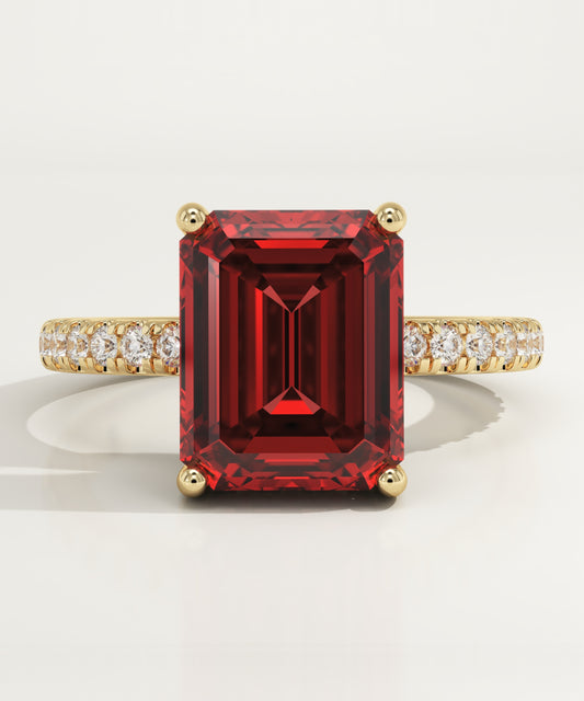 3.71 CT Emerald Cut Pave Lab-Grown Garnet Gemstone Engagement Ring