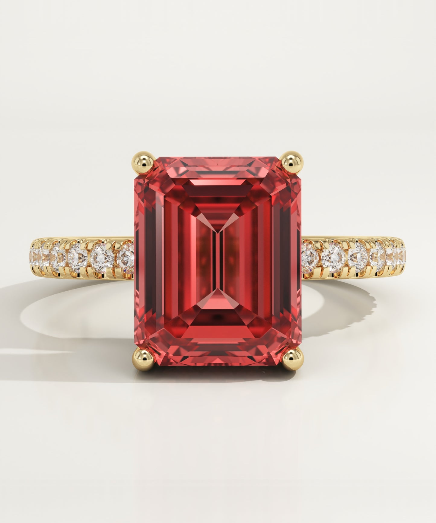 3.71 CT Emerald Cut Pave Lab-Grown Ruby Gemstone Engagement Ring
