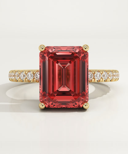 3.71 CT Emerald Cut Pave Lab-Grown Ruby Gemstone Engagement Ring