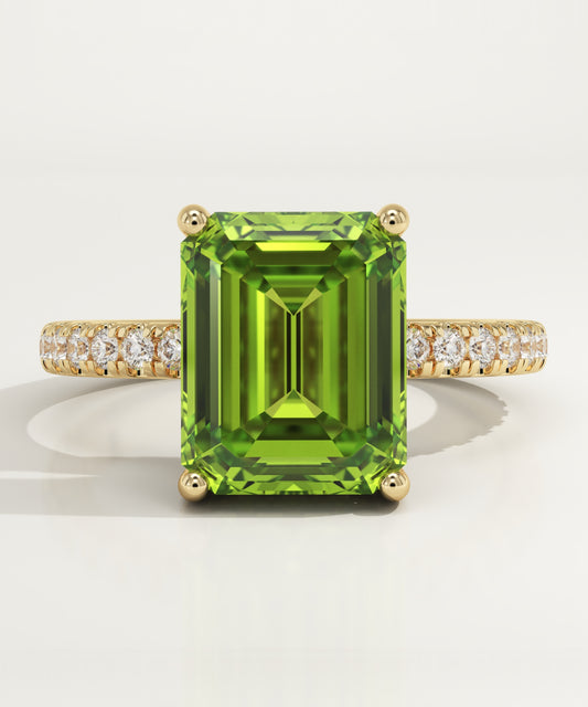 3.71 CT Emerald Cut Pave Lab-Grown Peridot Gemstone Engagement Ring