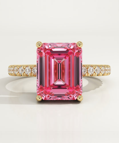 3.71 CT Emerald Cut Pave Lab-Grown Pink Tourmaline Gemstone Engagement Ring