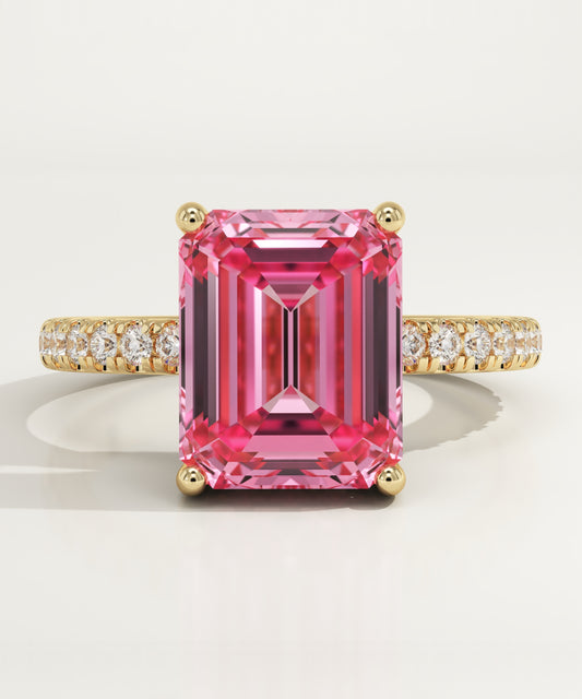 3.71 CT Emerald Cut Pave Lab-Grown Pink Tourmaline Gemstone Engagement Ring