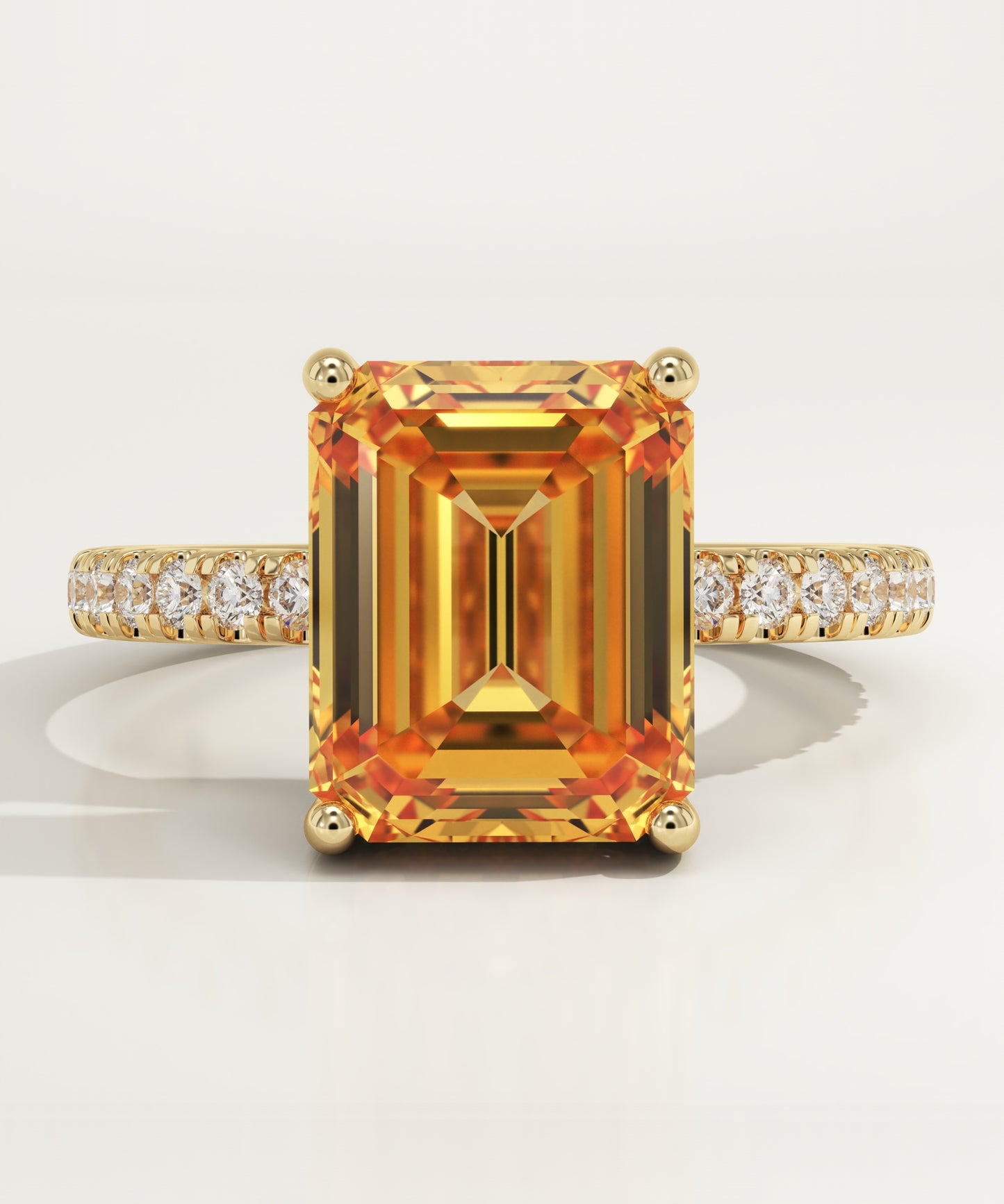 3.71 CT Emerald Cut Pave Lab-Grown Citrine Gemstone Engagement Ring