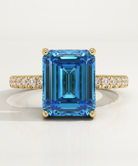 3.71 CT Emerald Cut Pave Lab-Grown Blue Topaz Gemstone Engagement Ring