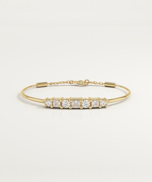 0.37 TCW Round & Princess Shaped Lab-Grown Diamond Multi Stone Bangle Bracelet