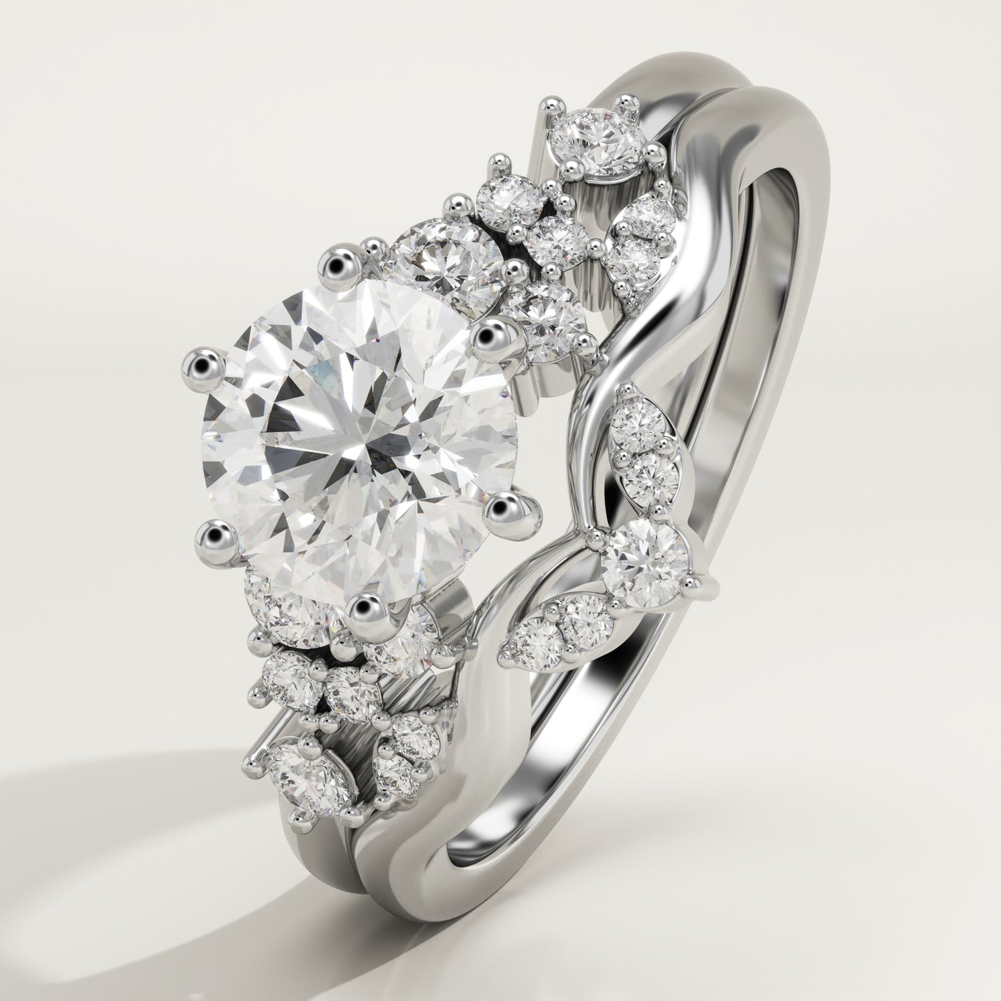 Round Cut Cluster Lab-Grown Diamond Bridal Set