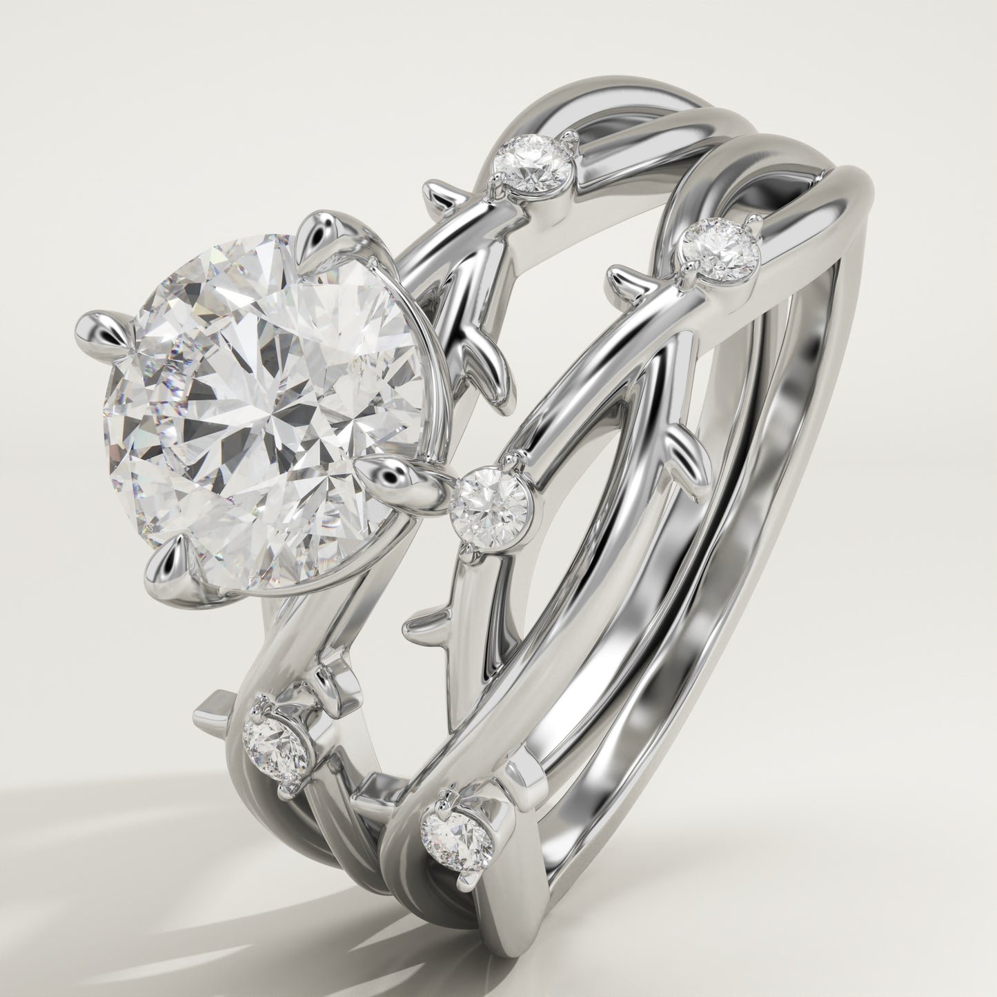 Round Cut Nature Inspired Lab-Grown Diamond Bridal Set