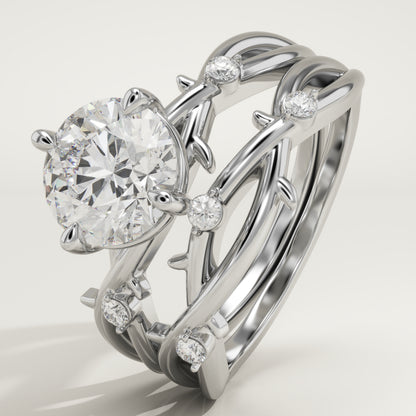 Round Cut Nature Inspired Lab-Grown Diamond Bridal Set