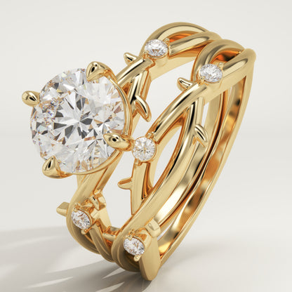 Round Cut Nature Inspired Lab-Grown Diamond Bridal Set