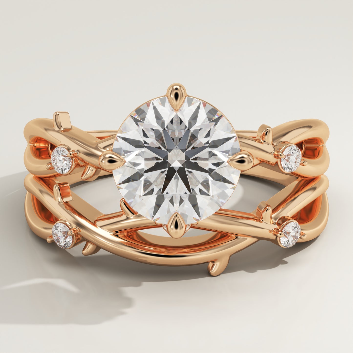 Round Cut Nature Inspired Lab-Grown Diamond Bridal Set