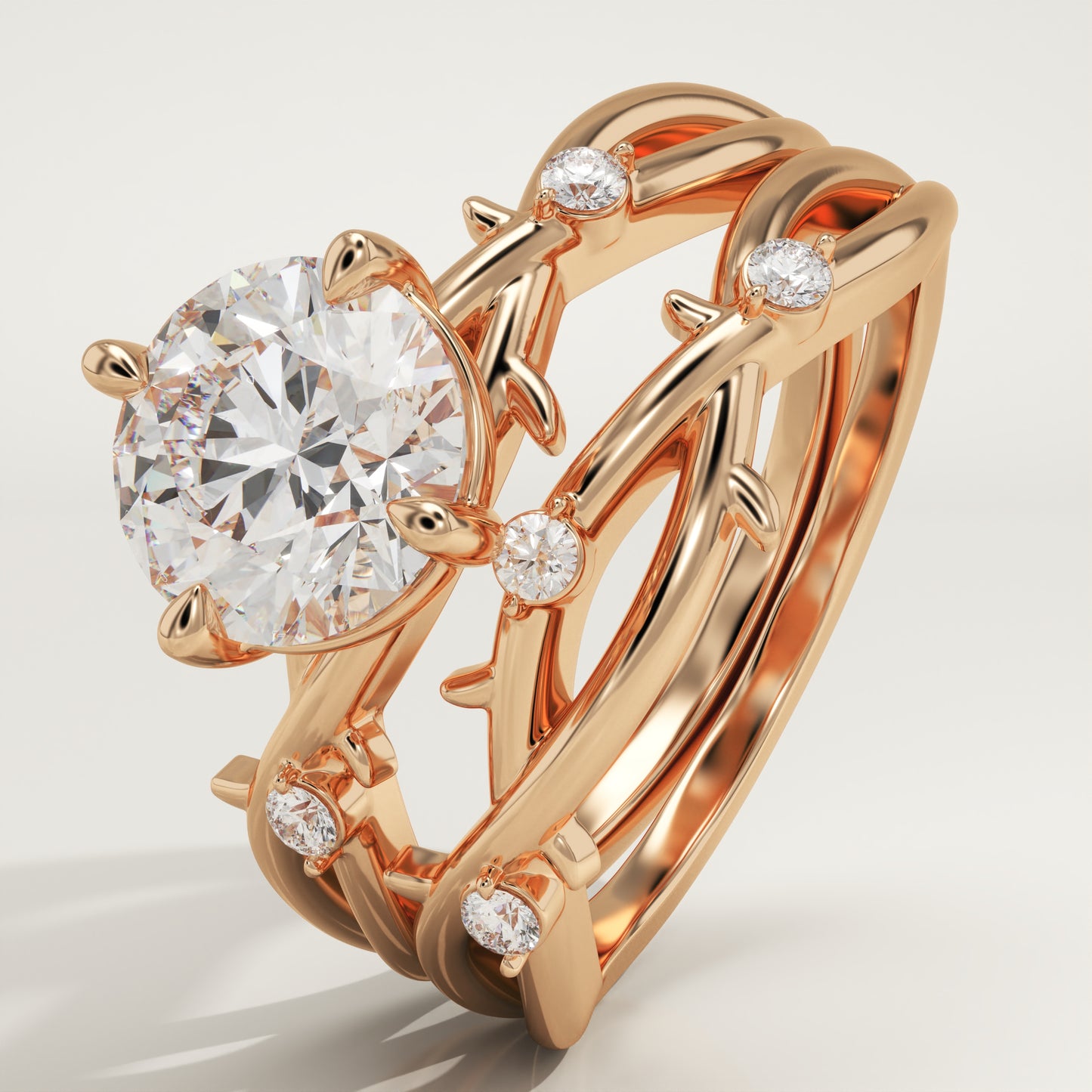 Round Cut Nature Inspired Lab-Grown Diamond Bridal Set