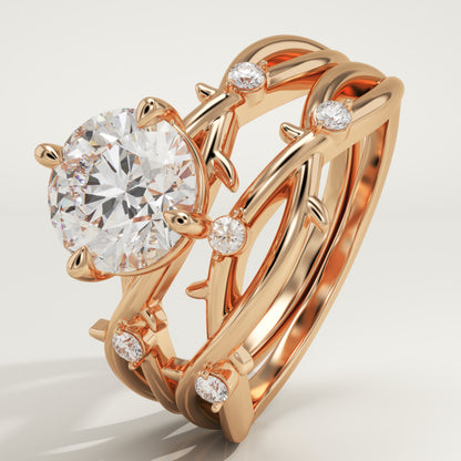 Round Cut Nature Inspired Lab-Grown Diamond Bridal Set