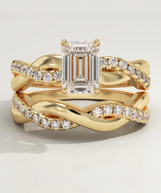 Emerald Cut Twisted Pave Lab-Grown Diamond Bridal Set