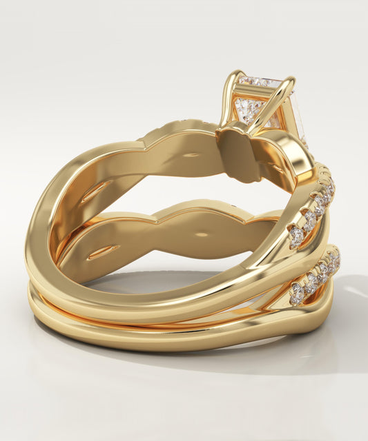 Emerald Cut Twisted Pave Lab-Grown Diamond Bridal Set