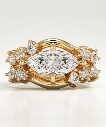 Marquise Cut Cluster Lab-Grown Diamond Bridal Set