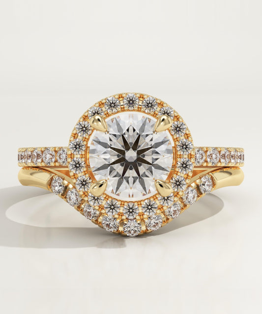Round Cut Halo & Pave Lab-Grown Diamond Bridal Set