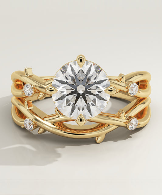 Round Cut Nature Inspired Lab-Grown Diamond Bridal Set