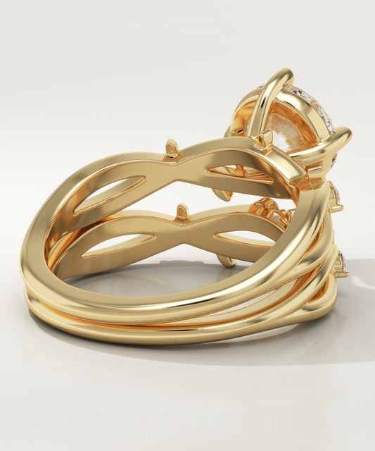 Round Cut Nature Inspired Lab-Grown Diamond Bridal Set