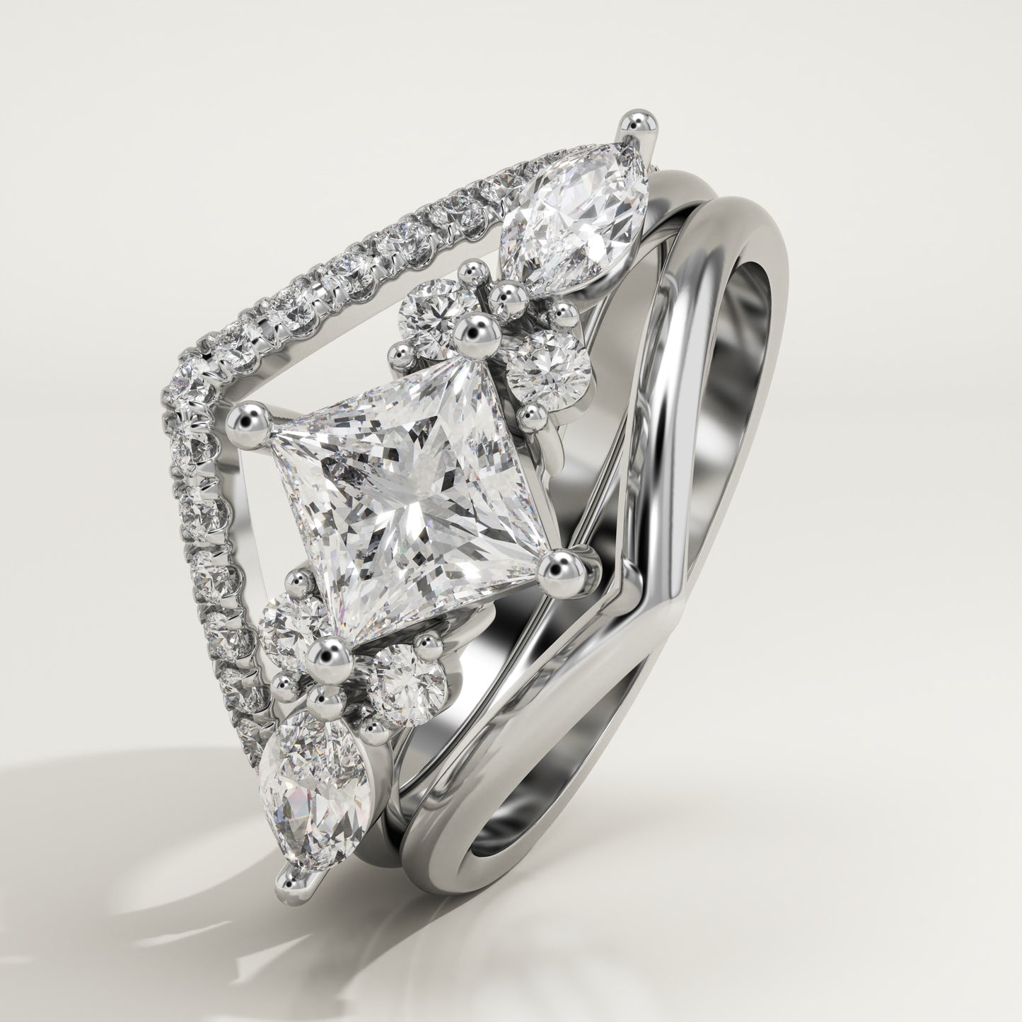 Princess Cut Cluster Lab-Grown Diamond Bridal Set