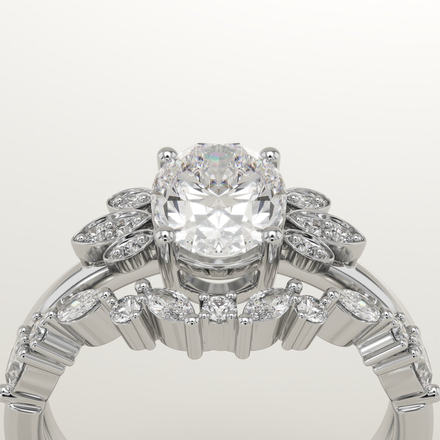 Oval Cut Cluster Lab-Grown Diamond Bridal Set