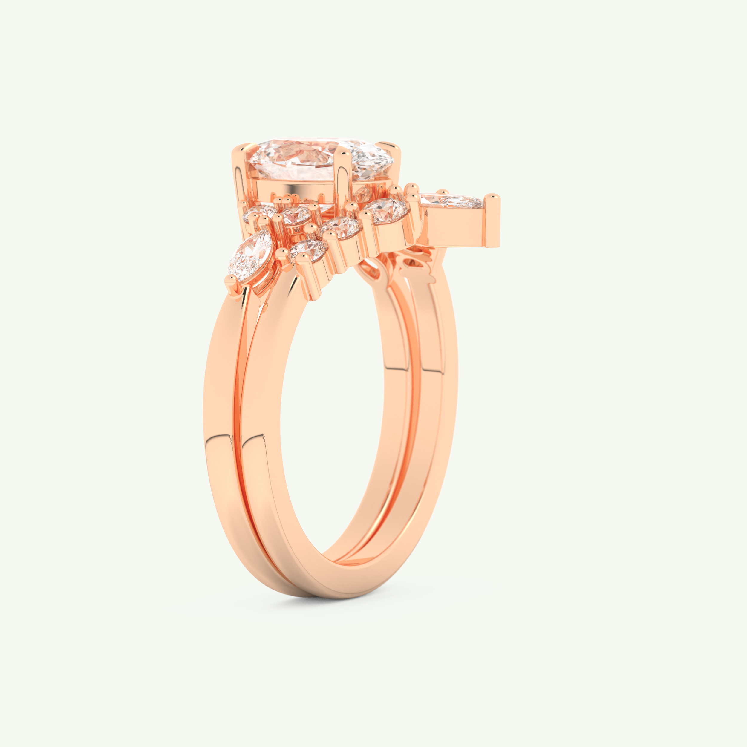 1.22 CT Oval Cut Lab Grown Diamond Bridal Set 10