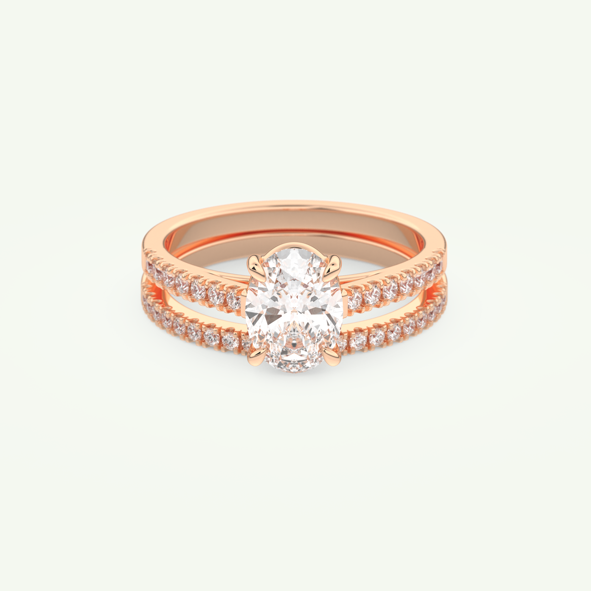 1.09 CT Oval Cut Pave Lab Grown Diamond Bridal Set 7