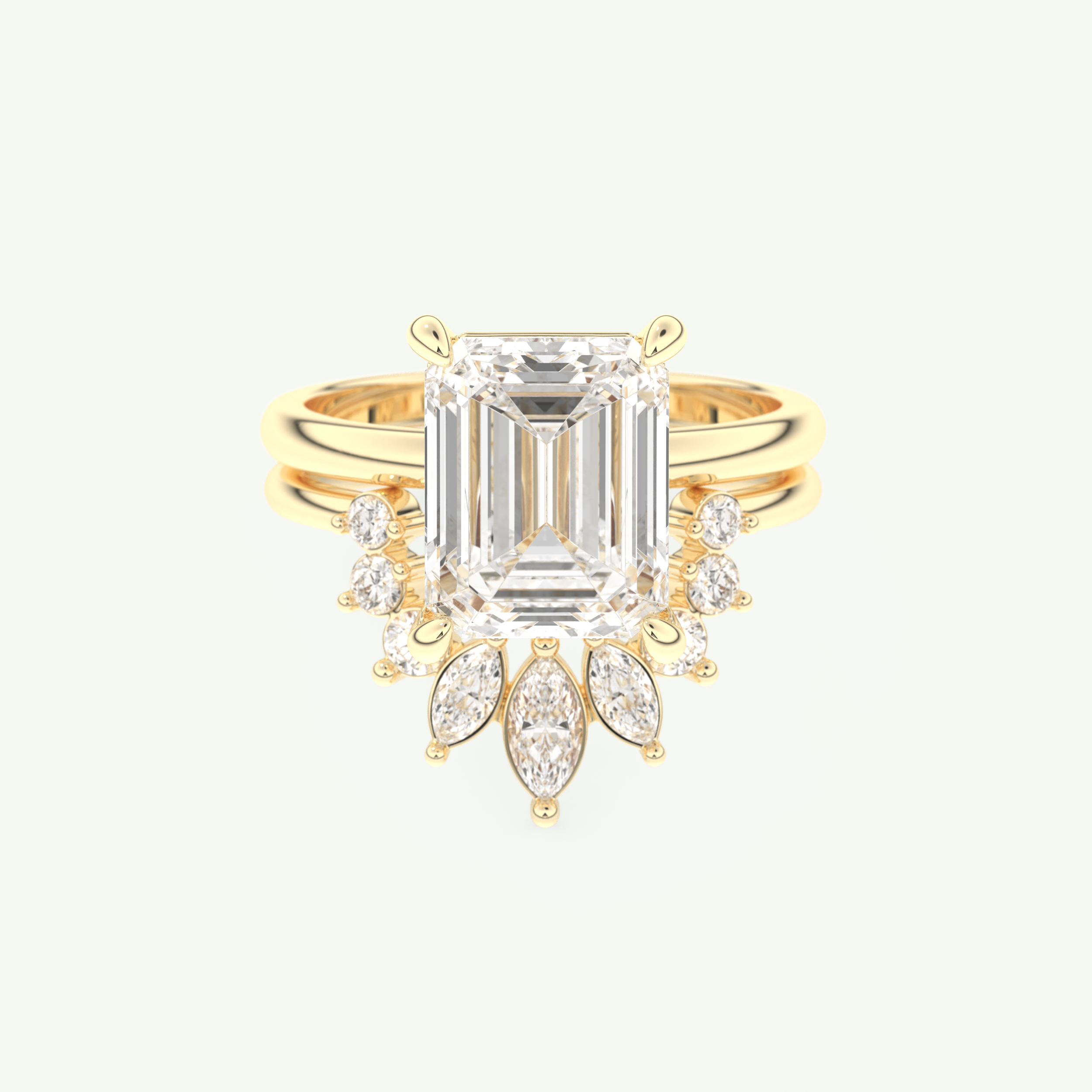 3.17 CT Emerald Cut Solitaire Lab Grown Diamond Bridal Set 1
