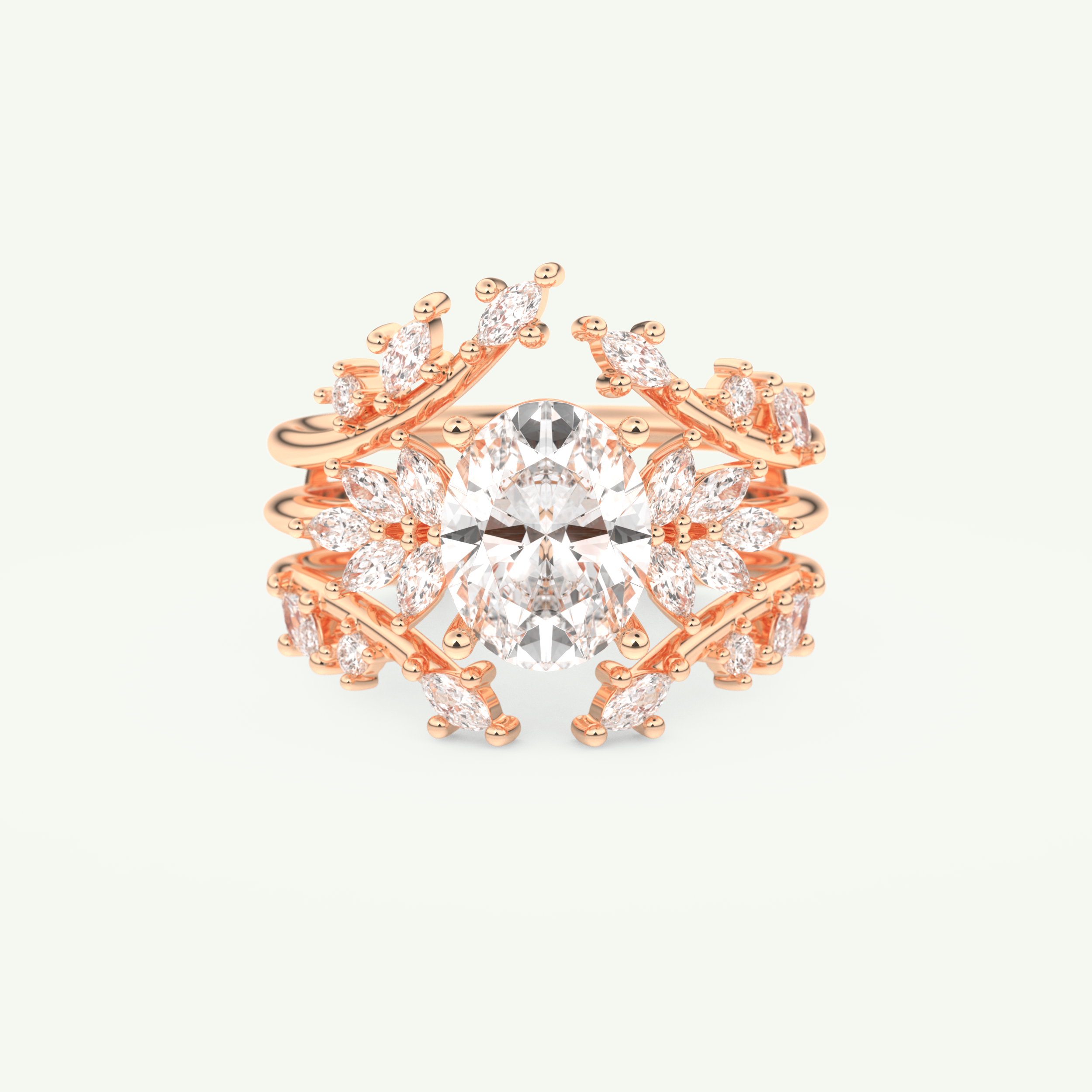 1.67 CT Oval Cut Cluster Lab Grown Diamond Bridal Set 7