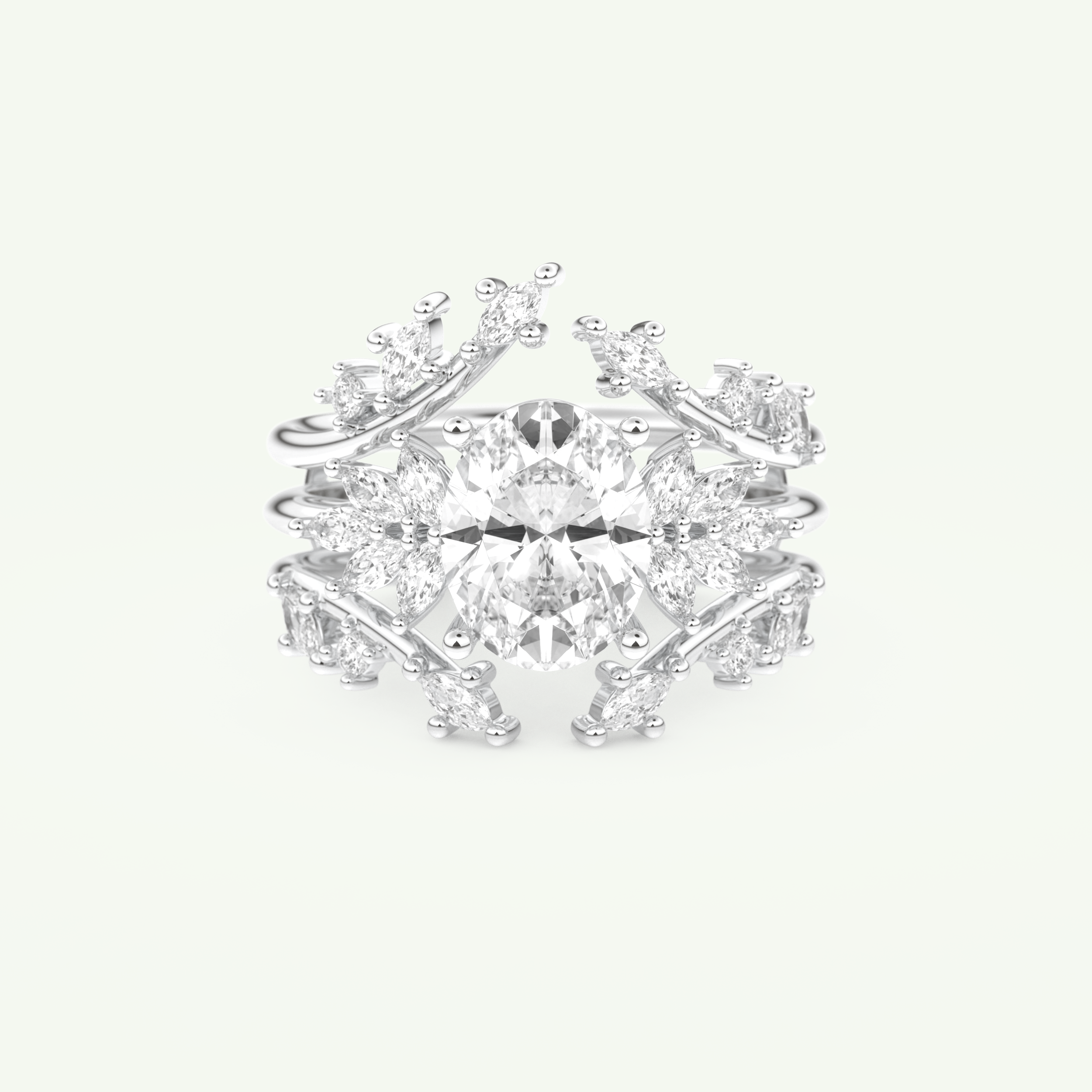 1.67 CT Oval Cut Cluster Lab Grown Diamond Bridal Set 13