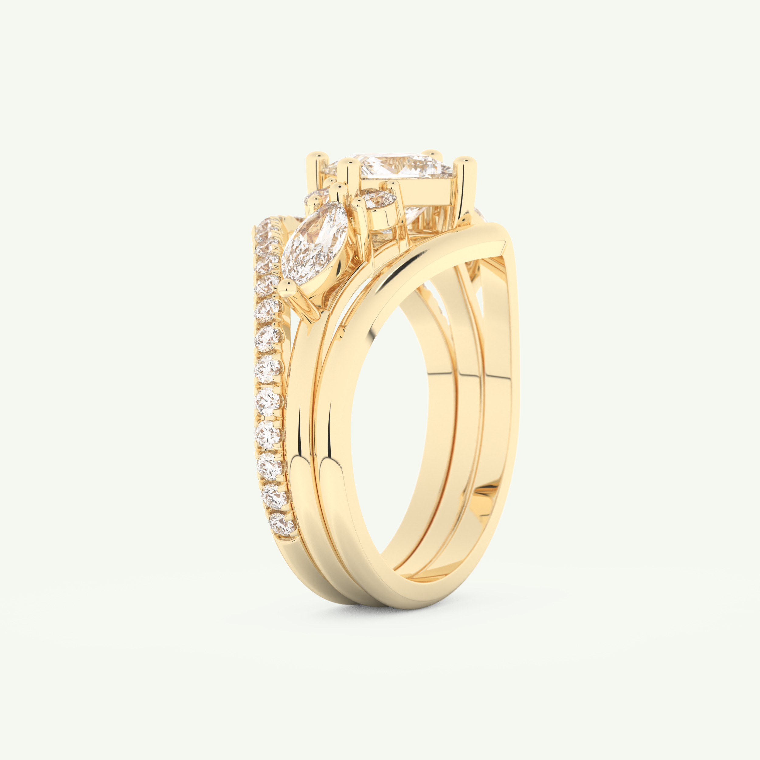 1.04 CT Princess Cut Cluster Lab Grown Diamond Bridal Set 4