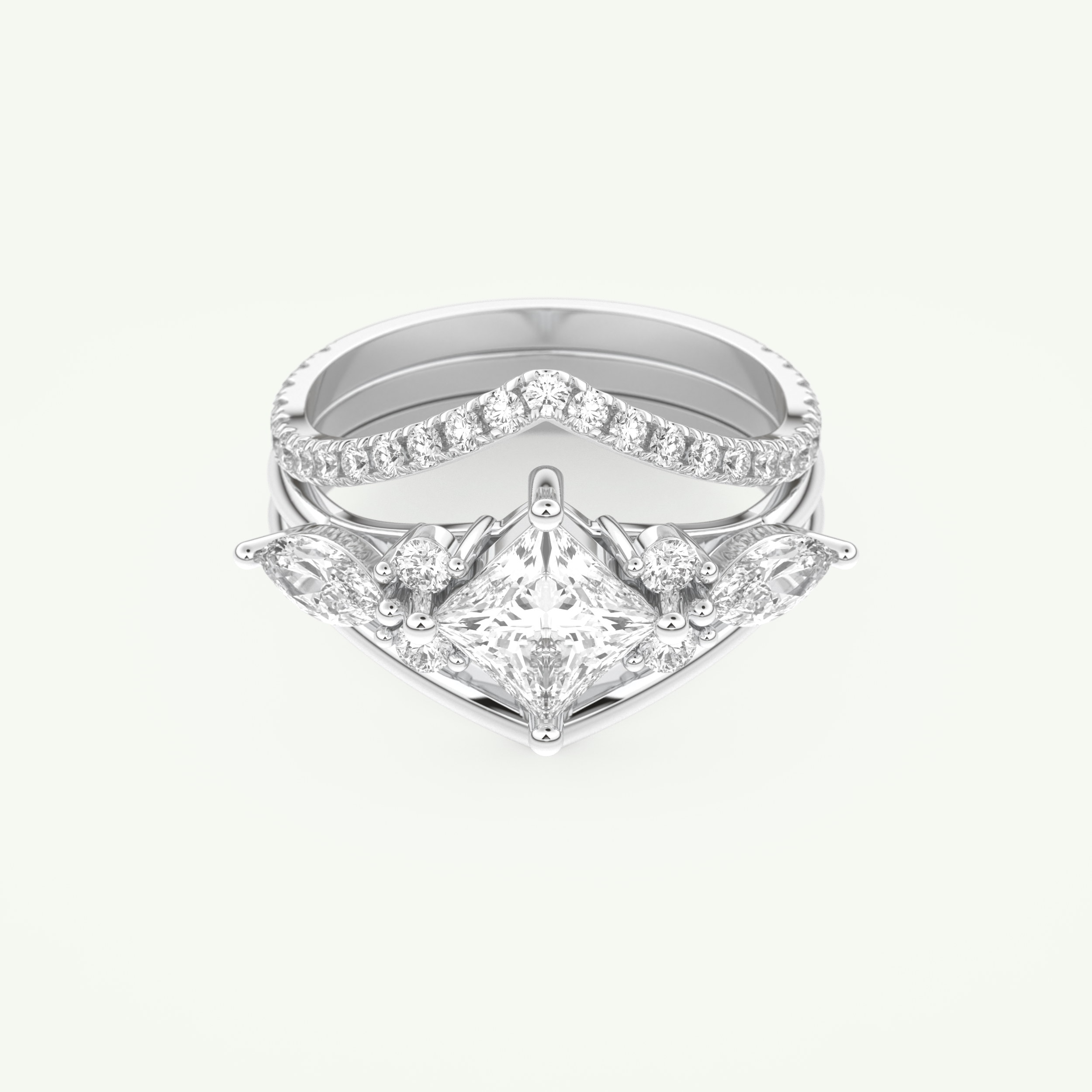 1.04 CT Princess Cut Cluster Lab Grown Diamond Bridal Set 13
