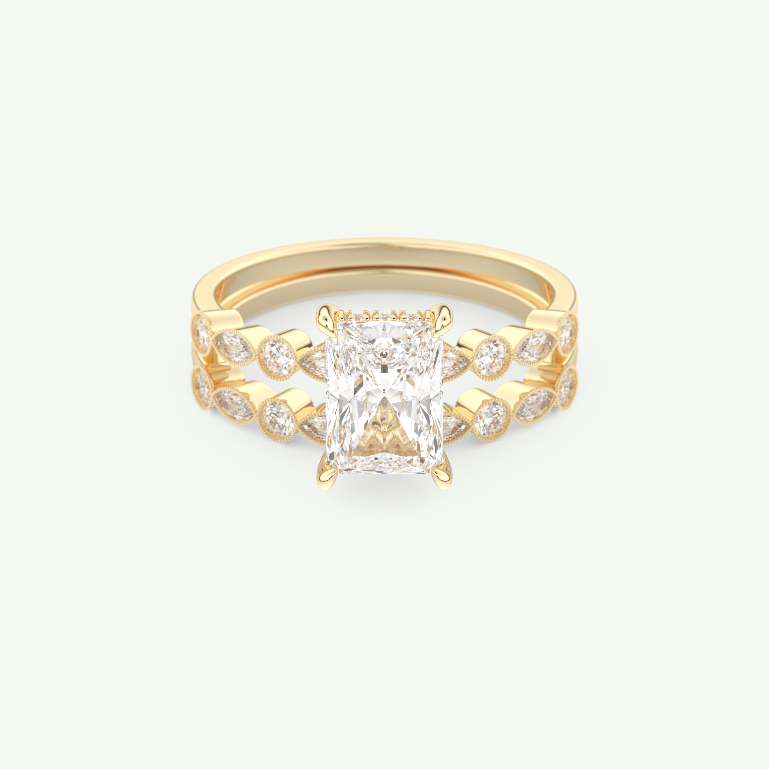 1.56 CT Radiant Cut Hidden Halo & Pave Lab Grown Diamond Bridal Set 1