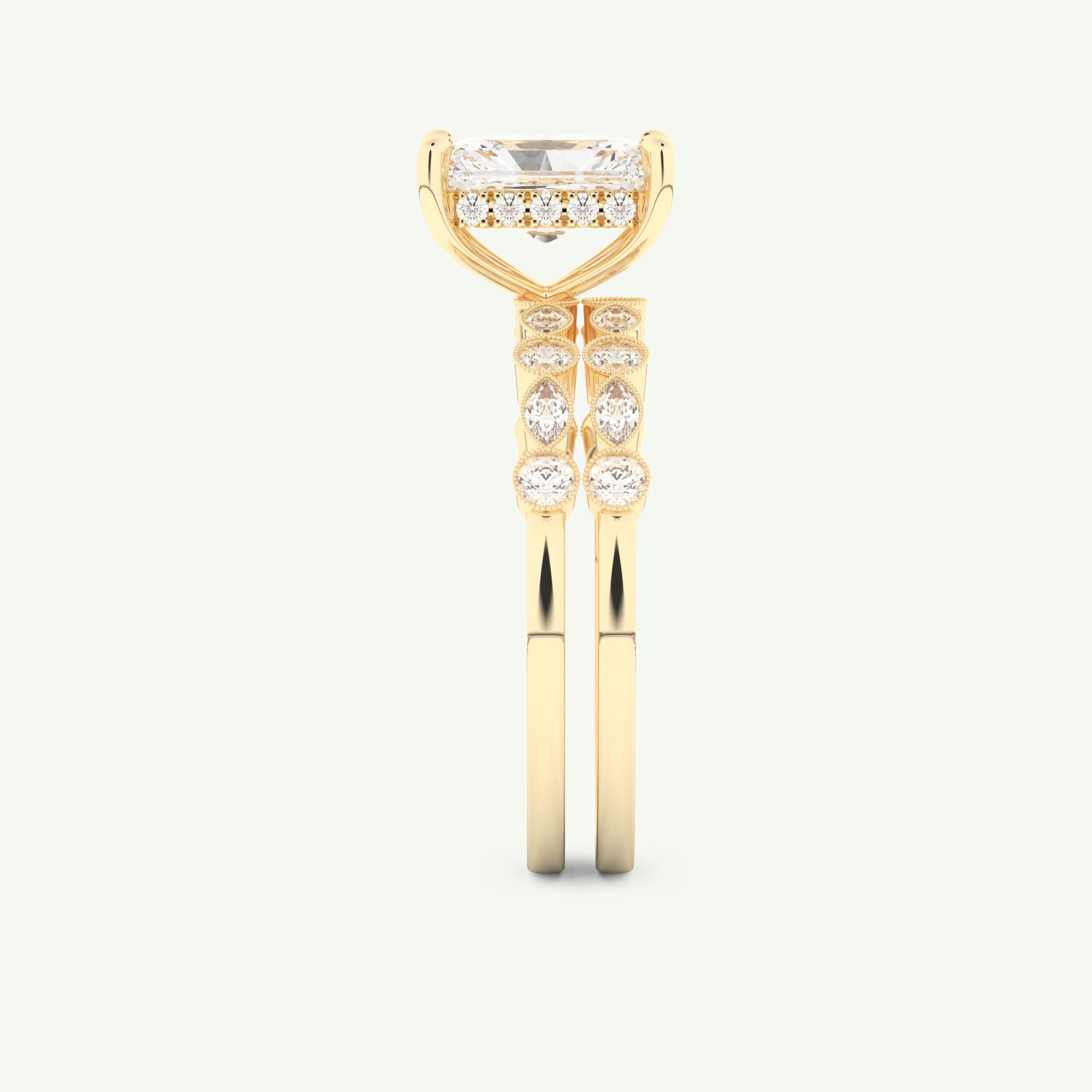 1.56 CT Radiant Cut Hidden Halo & Pave Lab Grown Diamond Bridal Set 6