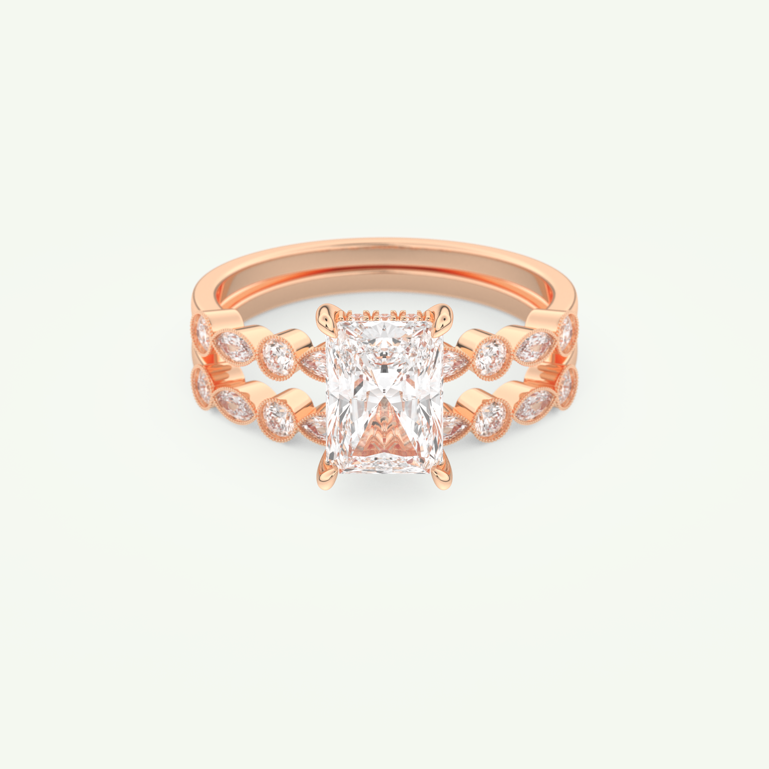 1.56 CT Radiant Cut Hidden Halo & Pave Lab Grown Diamond Bridal Set 7