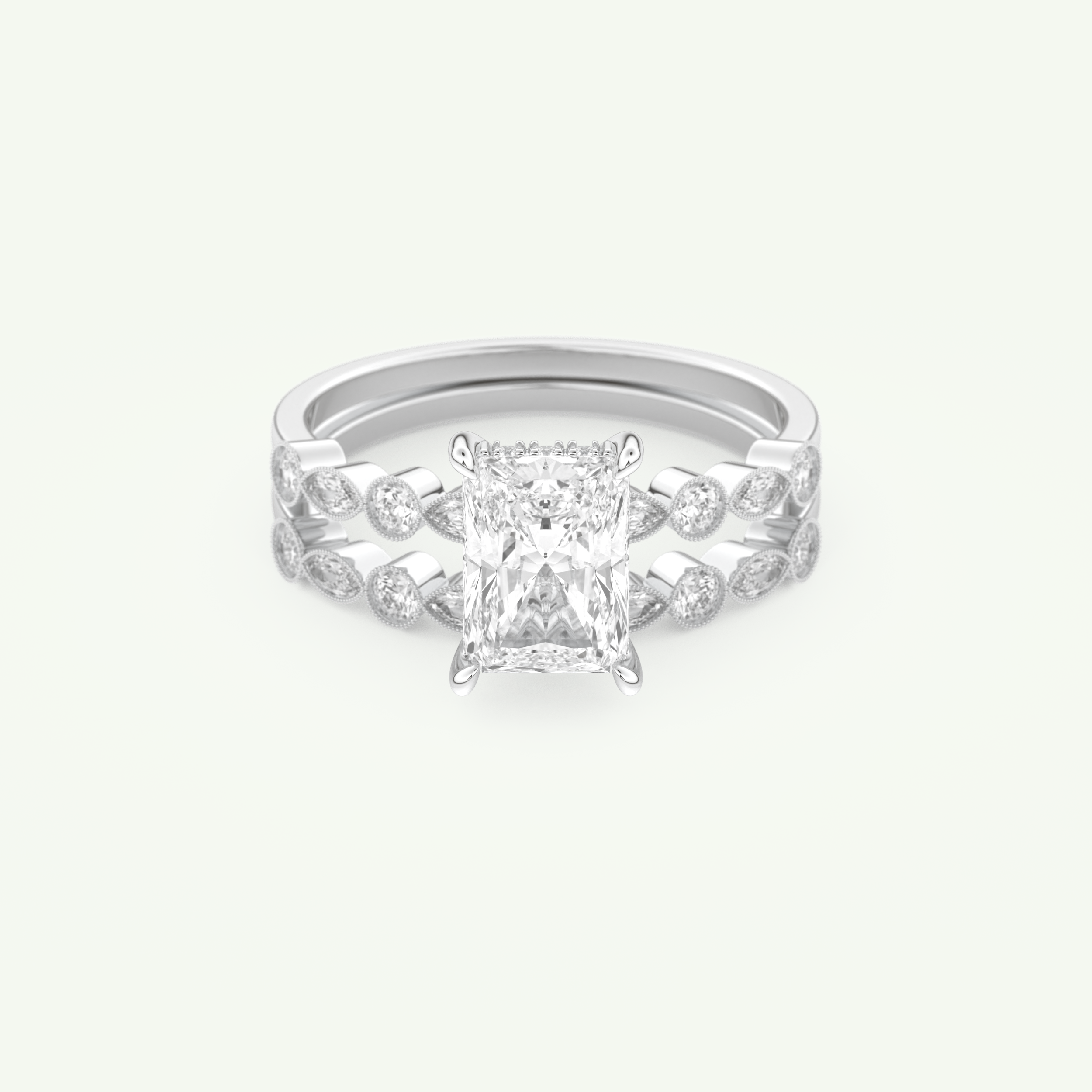 1.56 CT Radiant Cut Hidden Halo & Pave Lab Grown Diamond Bridal Set 13