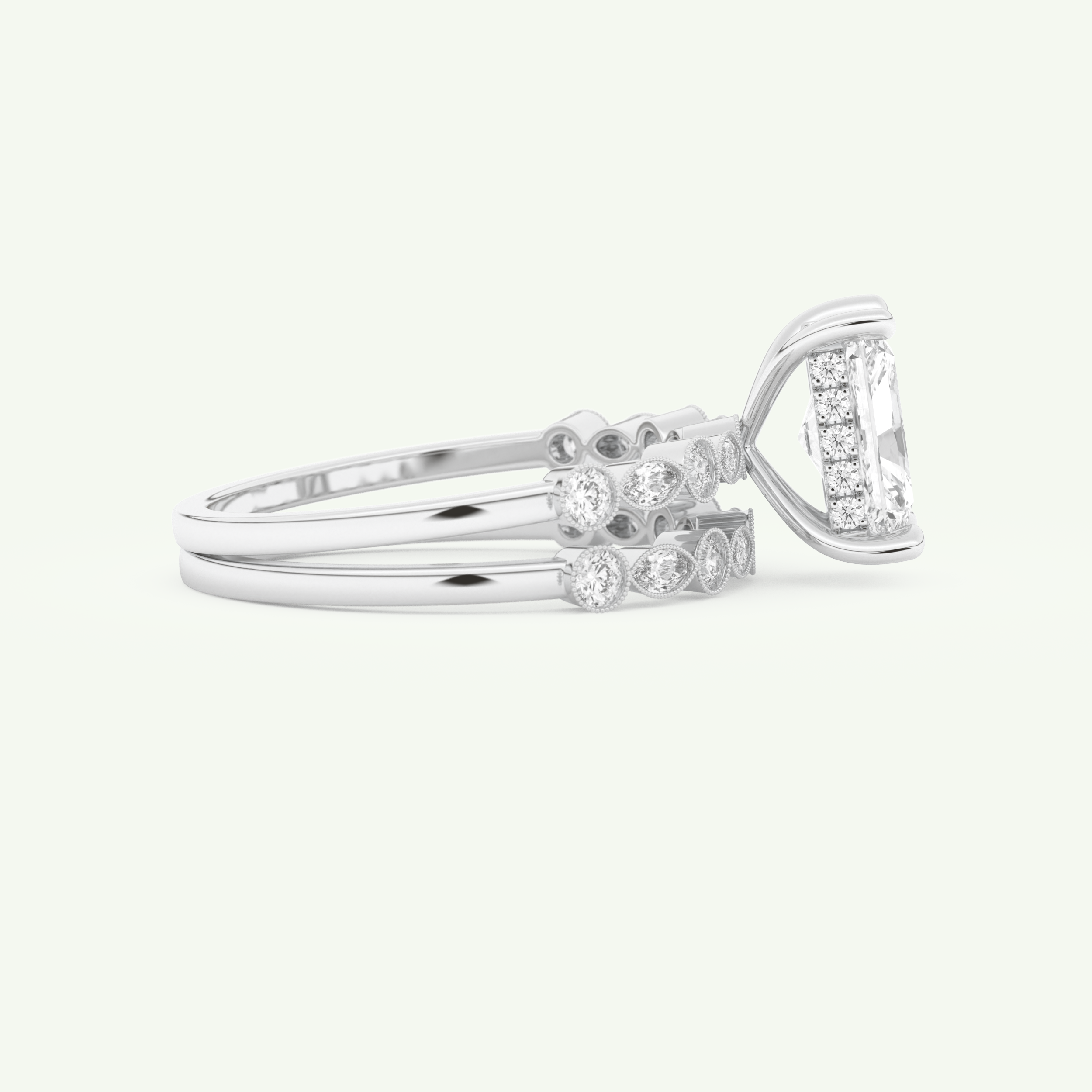 1.56 CT Radiant Cut Hidden Halo & Pave Lab Grown Diamond Bridal Set 14