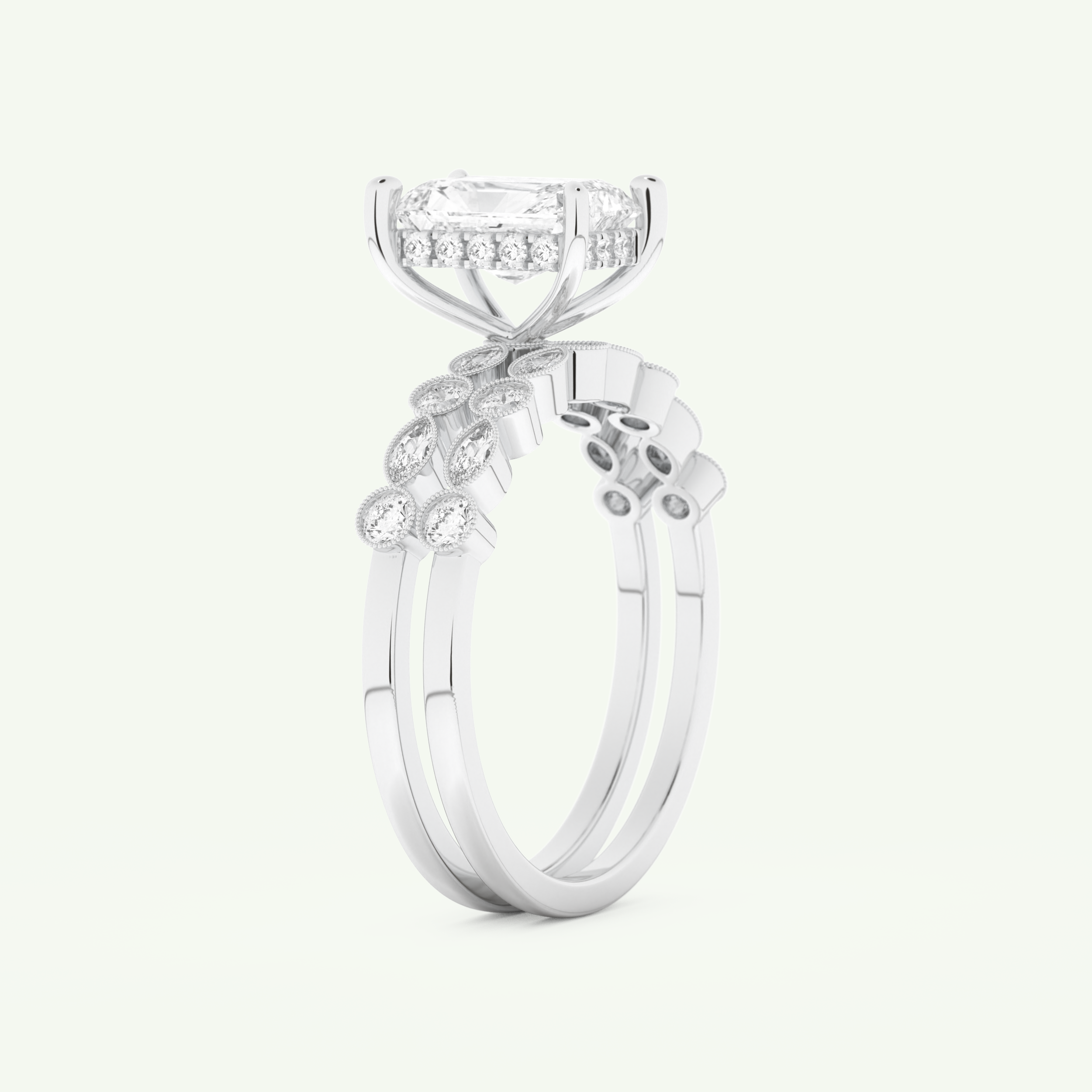 1.56 CT Radiant Cut Hidden Halo & Pave Lab Grown Diamond Bridal Set 16