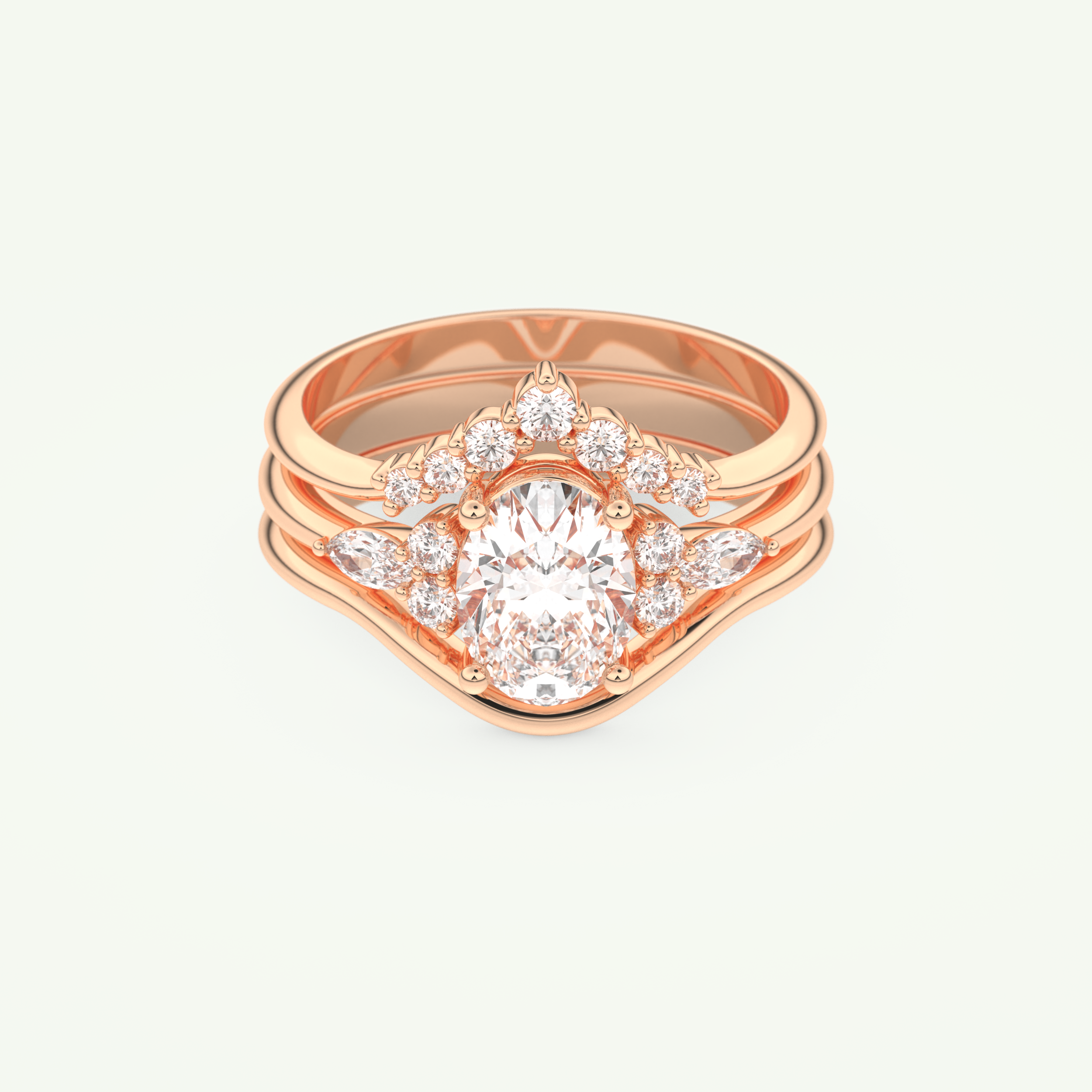 1.18 CT Oval Cut Cluster Lab Grown Diamond Bridal Set 7