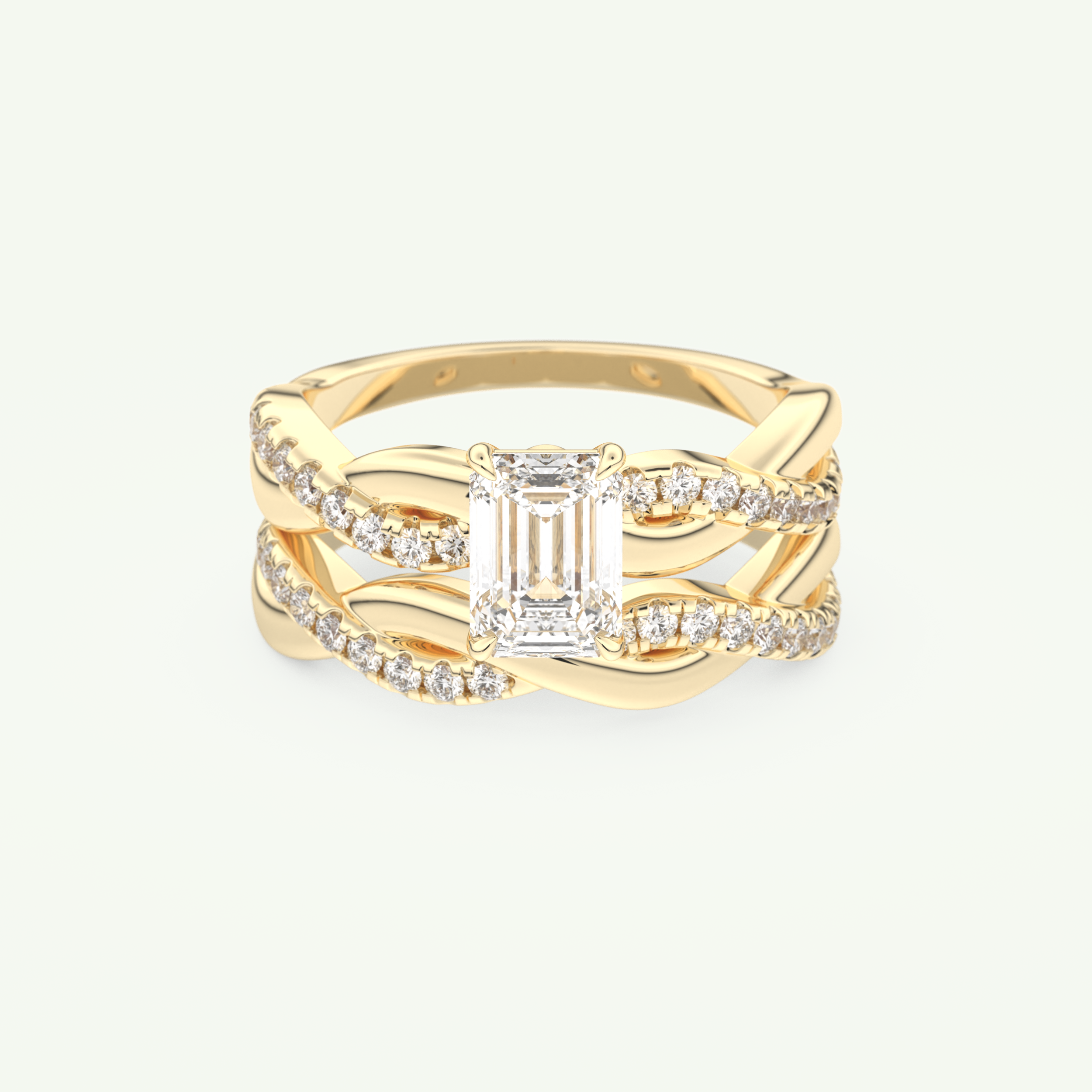 1.02 CT Emerald Cut Pave & Twisted Shank Lab Grown Diamond Bridal Set 1