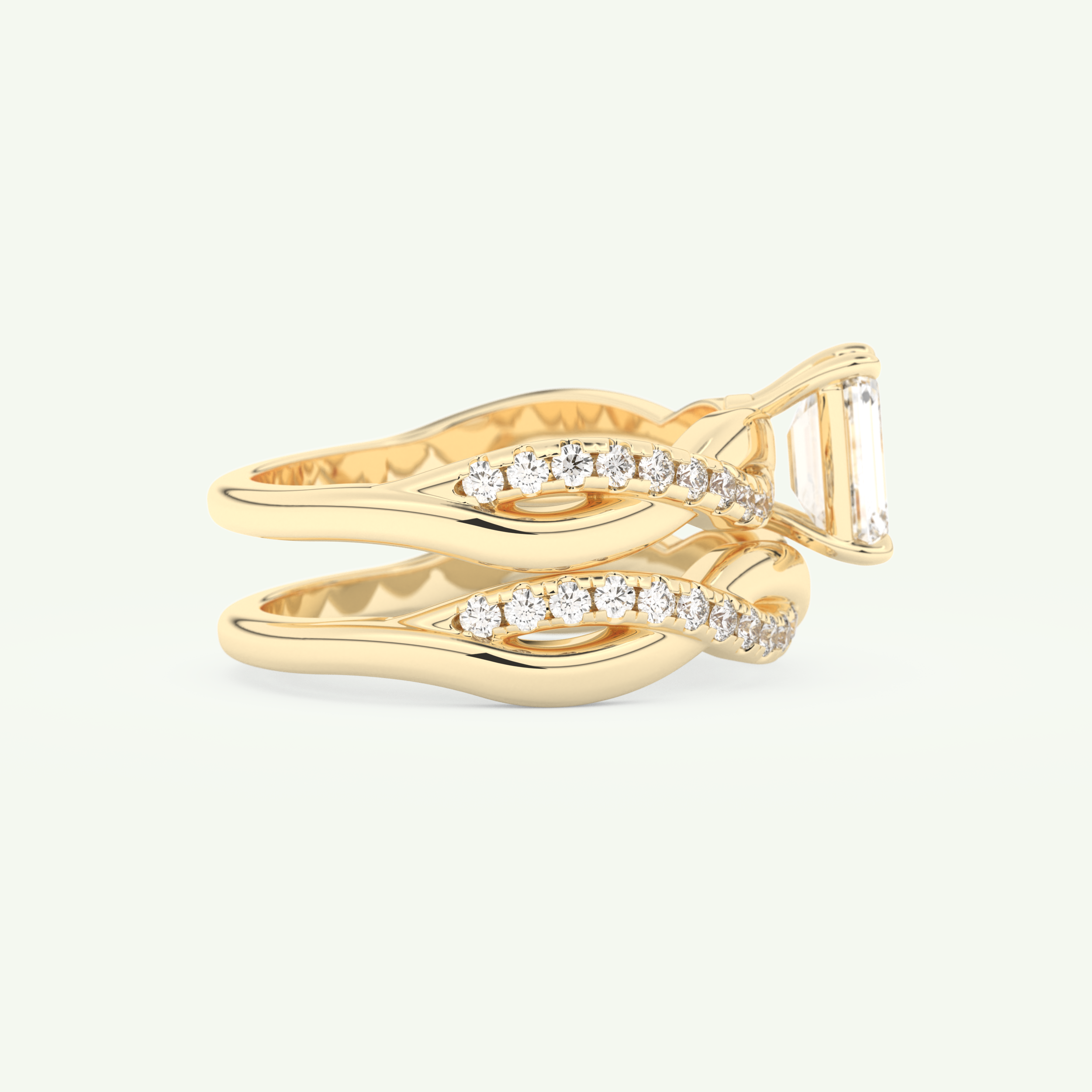 1.02 CT Emerald Cut Pave & Twisted Shank Lab Grown Diamond Bridal Set 2