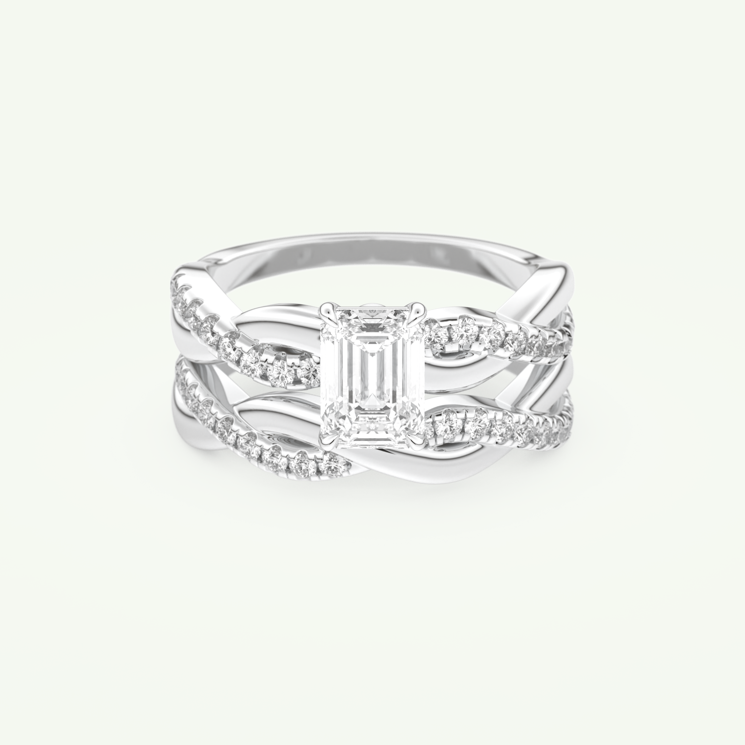 1.02 CT Emerald Cut Pave & Twisted Shank Lab Grown Diamond Bridal Set 13