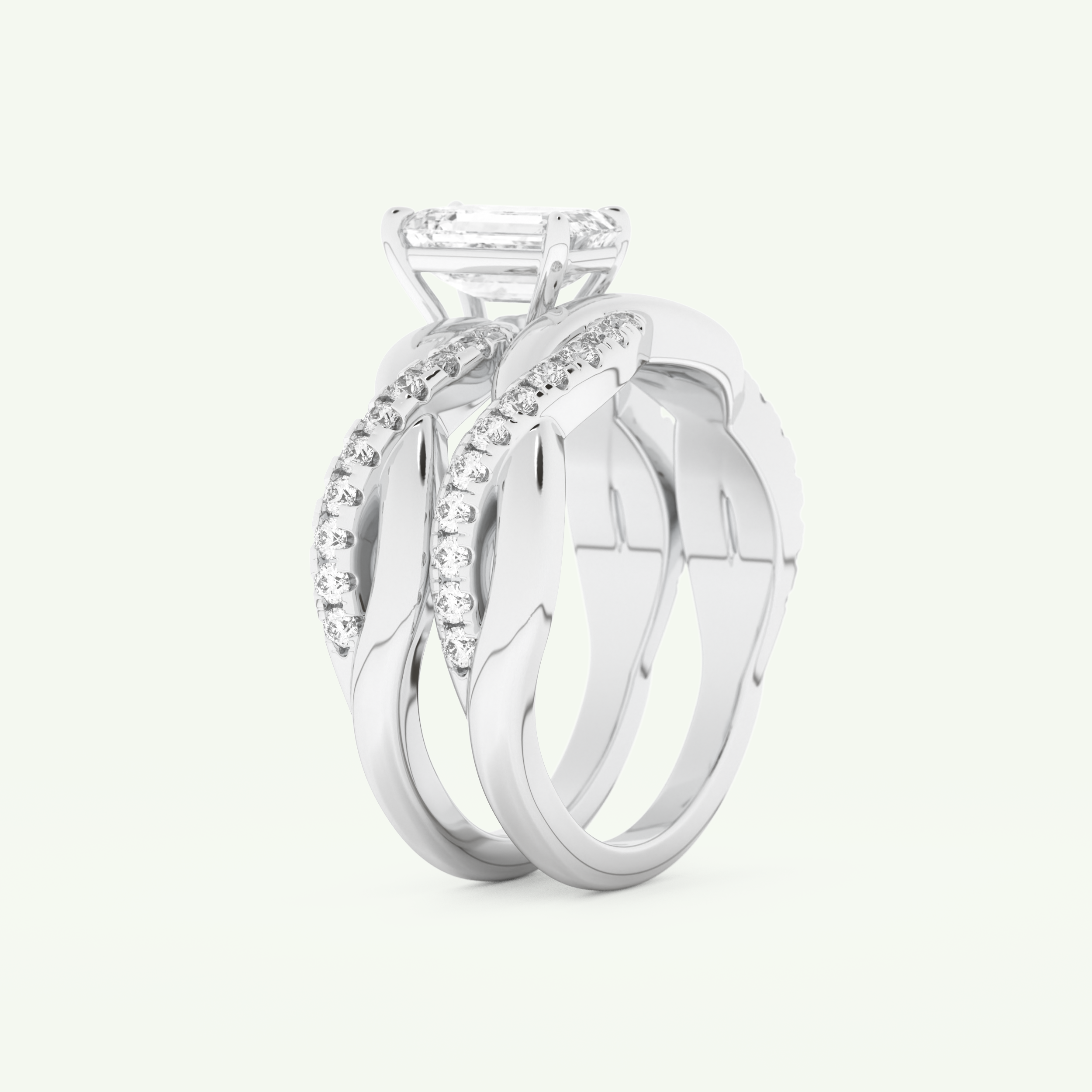 1.02 CT Emerald Cut Pave & Twisted Shank Lab Grown Diamond Bridal Set 16