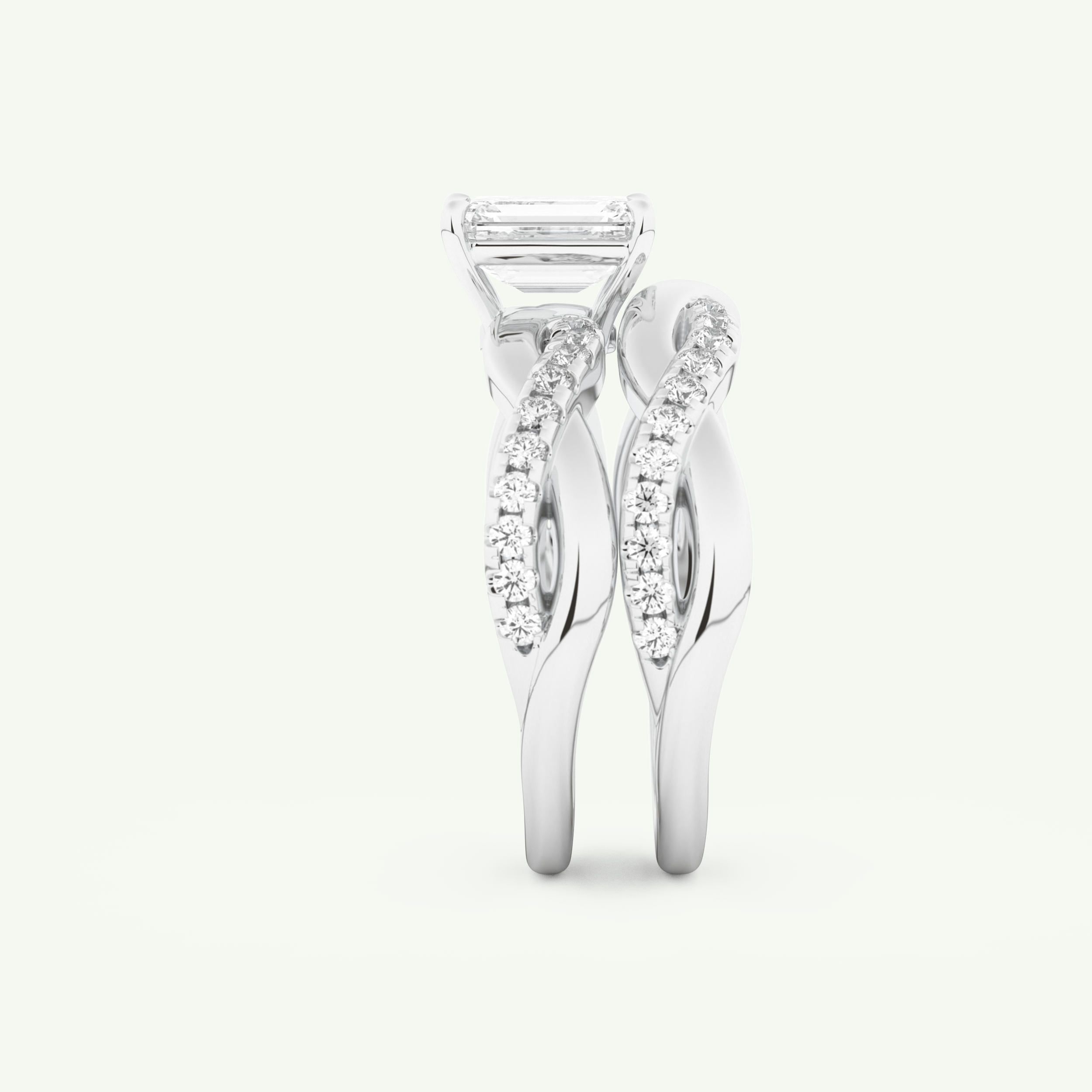 1.02 CT Emerald Cut Pave & Twisted Shank Lab Grown Diamond Bridal Set 18