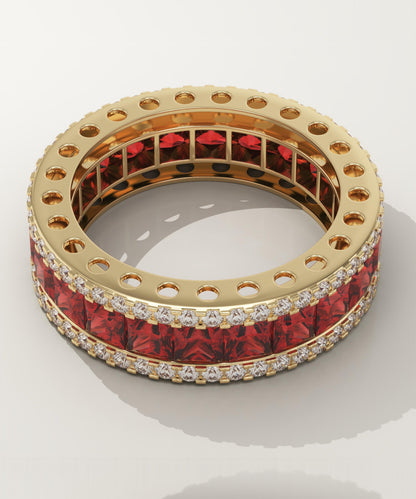 4.52 TCW Princess & Round Shaped January-Garnet Birthstone Wedding Band