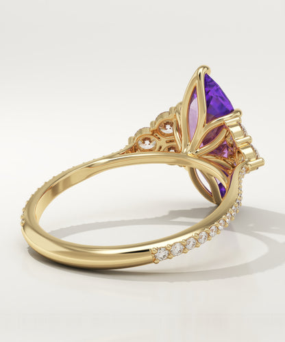 2.5 CT Marquise Cut Cluster Lab-Grown Amethyst Gemstone Engagement Ring